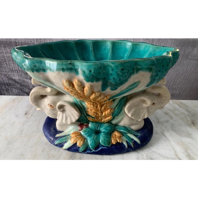 Victorian Italian Majolica Bowl with Elephants For Sale - Image 3 of 10