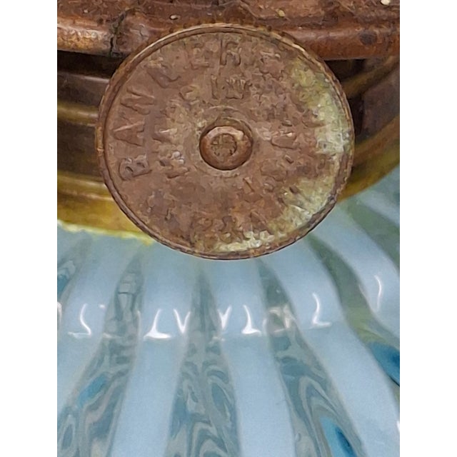 Baby Blue Late 19th Century Rare Thuro Collection Sheldon Swirl Opalescent Kerosene Oil Lamp Blue Reverse For Sale - Image 8 of 18