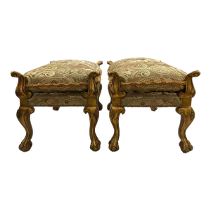 French Style Stools With Antique Gold Finish - a Pair