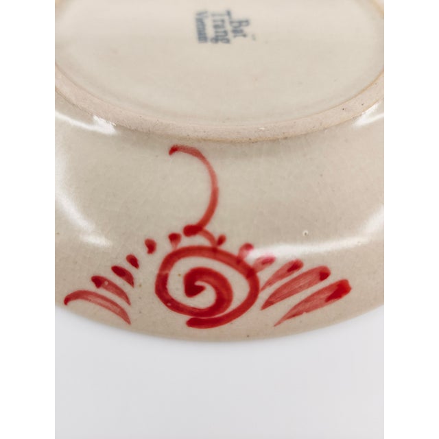 Late 20th Century Hand-Painted Lotus Dessert Plate in Cobalt Blue and Red - Set of 4 For Sale In New York - Image 6 of 13