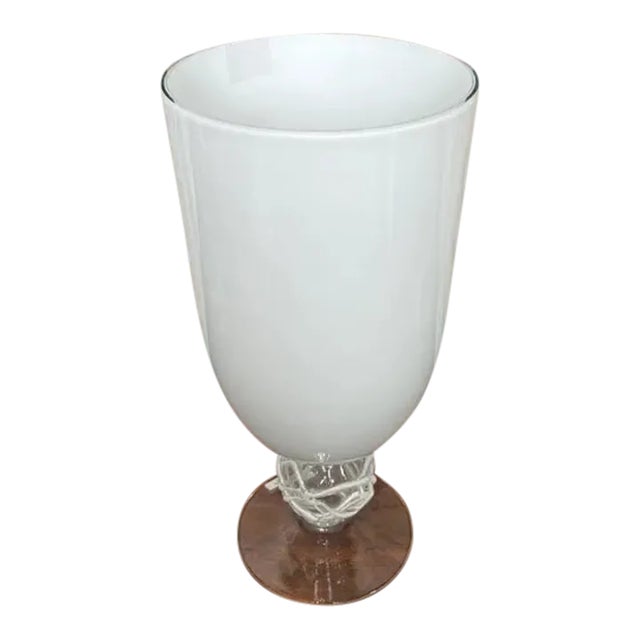 1990s Italian White Glass Vase Silicon Design on Pedestal For Sale