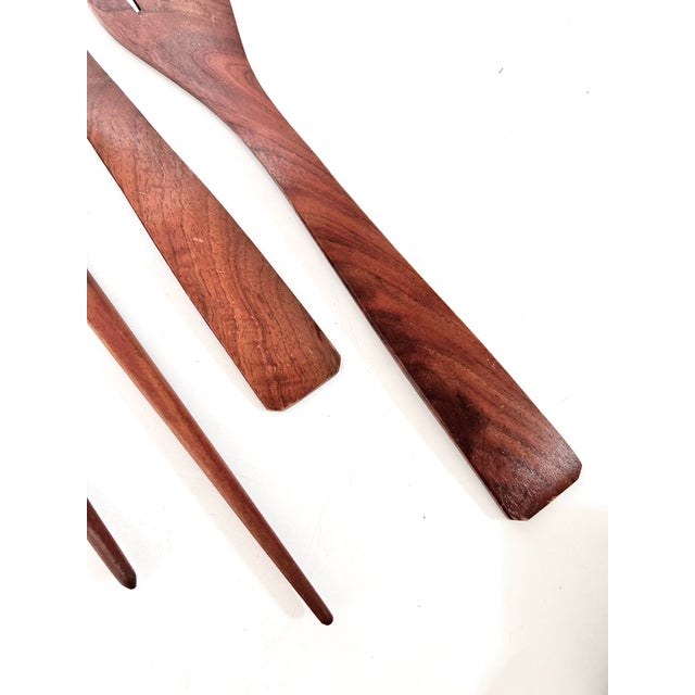 Mid Century Modern Teak Salad Servers – Wood & Stainless Steel Serving Utensils, Danish Modern Kitchen Decor For Sale - Image 4 of 9
