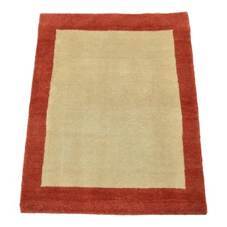 Gabbeh Rug 2’7” X 3’3” Ivory Wool Contemporary Hand-Knotted Carpet For Sale