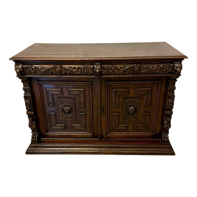 Antique Carved Oak Sideboard, 1880s For Sale