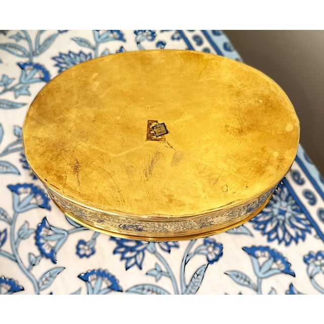 Metal Solid Brass Embossed Oval Bowl or Planter With Handles For Sale - Image 7 of 7