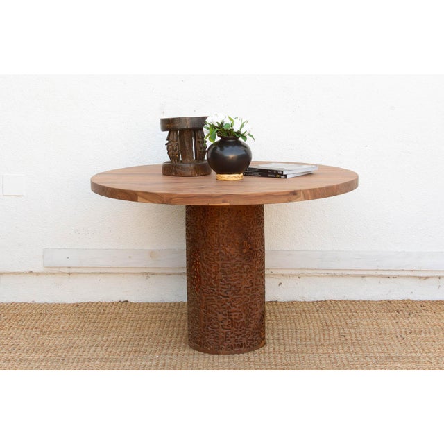 Finely Carved Reclaimed Teak Round Pedestal Dining Table For Sale - Image 12 of 12