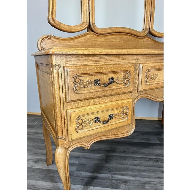 Vintage French Louis Style Oak Dressing Table with Mirror For Sale - Image 3 of 13