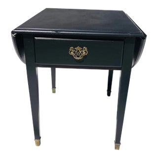 Vintage Solid Mahogany Newly Grayish Black Painted Drop-Leaf Side Table For Sale