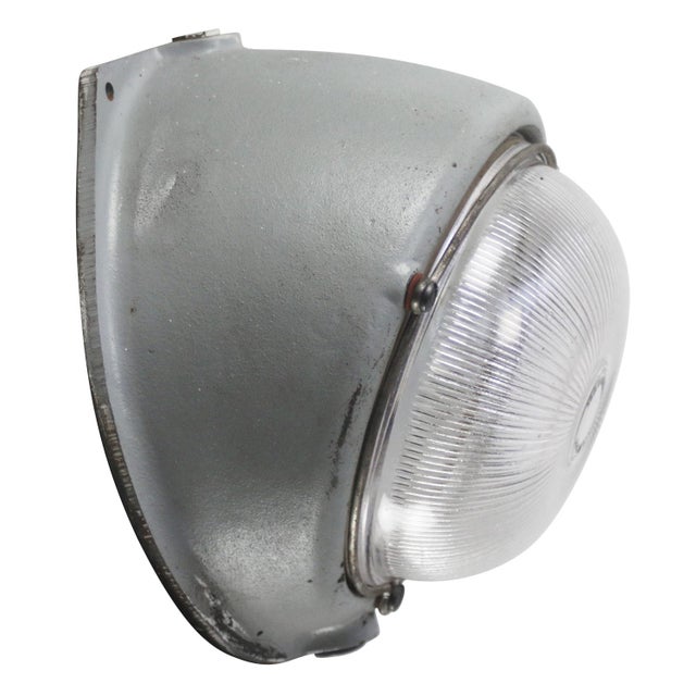 Industrial French Cast Iron and Clear Striped Holophane Glass Sconce from Mapelec For Sale - Image 6 of 6