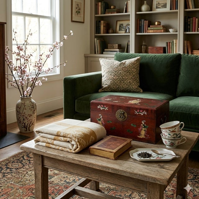 Wood Oriental Mother of Pearl Graphic Reddish Brown Wood Trunk Chest Box For Sale - Image 7 of 7