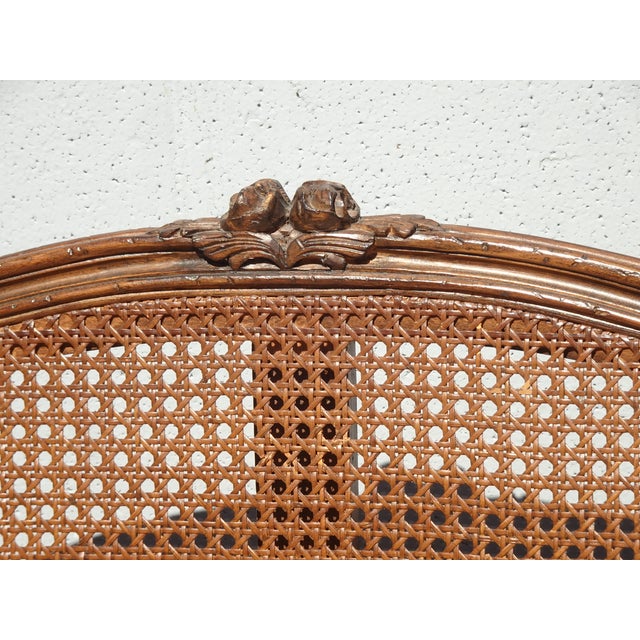 Antique French Louis XV Style Cane Settee Loveseat W Down & Orange Floral Fabric For Sale In Los Angeles - Image 6 of 17