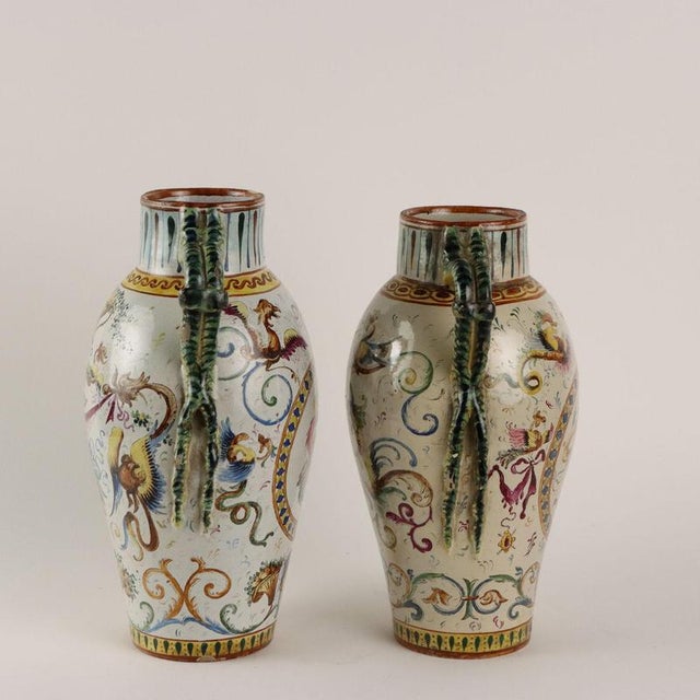 Antique Vases in Majolica, Set of 2 For Sale - Image 11 of 16
