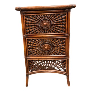 1990s Wicker Sun Burst Woven Console Table For Sale