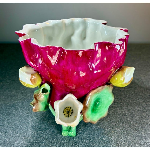 Art Nouveau Majolica Fruit & Flower Themed Planter Bowl For Sale - Image 3 of 7