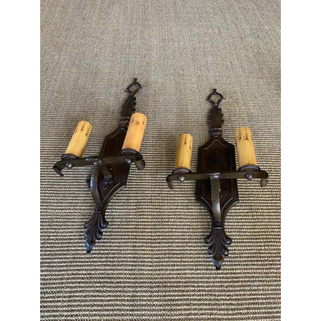 1910s Cast Bronze Wall Sconces - a Pair For Sale - Image 9 of 11