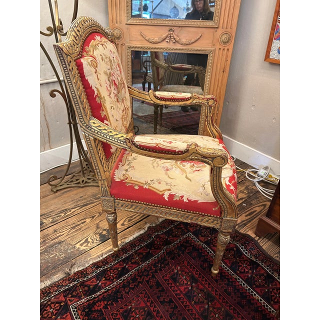 Cream Giltwood & Tapestry Armchair For Sale - Image 8 of 16