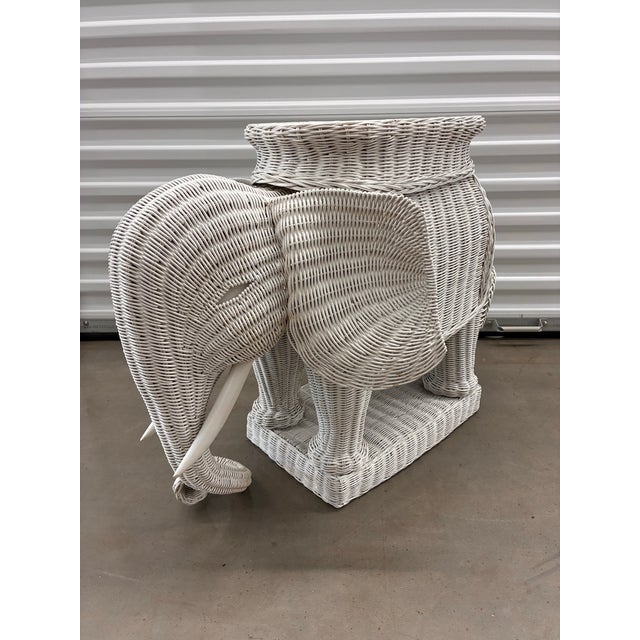 Figurative 1960's Rattan White Elephant Side/Drink Table For Sale - Image 3 of 11