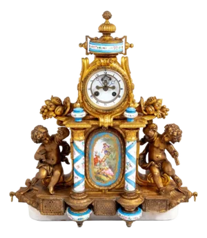 Louis XVI Style Gilt Metal and Sevres Mantel Clock