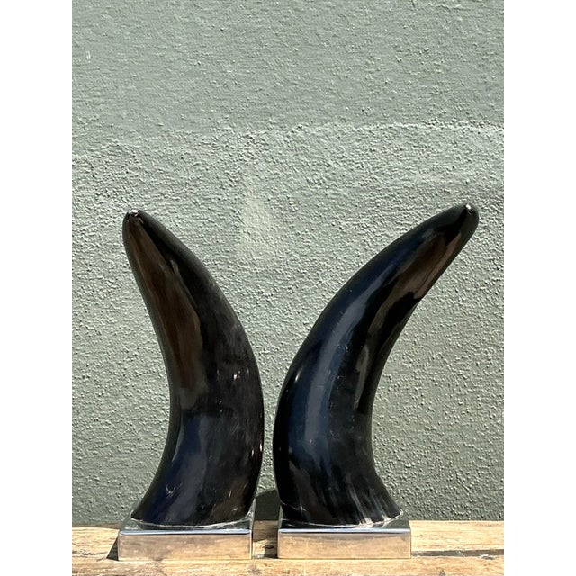 Vintage Natural Horns on Chrome Plinths - Set of 2 For Sale In West Palm - Image 6 of 12