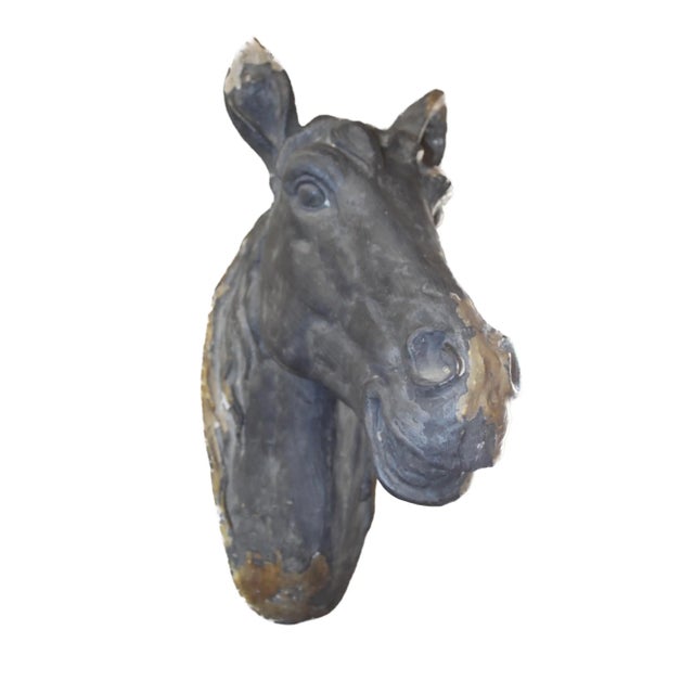 Antique French painted plaster wall mount horse head. No maker's marks.