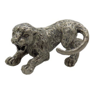 Vintage Italian Handmade Genuine Silver Lion Cub Figurine Miniature Sculpture For Sale