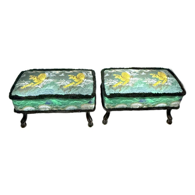 Pair of Gucci Tiger Jacquard Stools For Sale