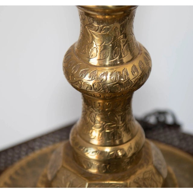 Vintage Anglo-Indian Engraved Brass Candlestick Table Lamp, Circa 1950 For Sale - Image 16 of 18