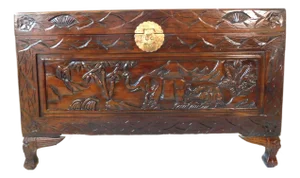 Large Vintage Mid Century Figural Elephant Carved Camphor Wood Storage Trunk Blanket Chest