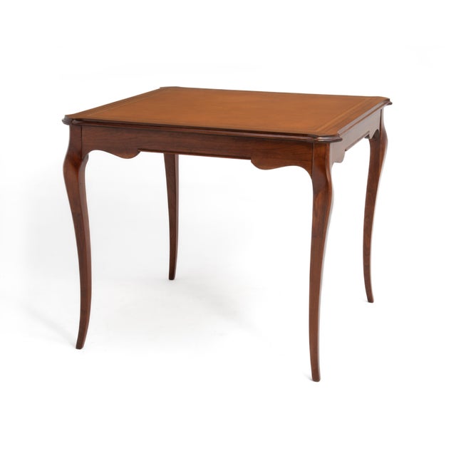 A very nice French Louis XV style game or card table on tapered, square cabriole legs. The square playing surface is inset...