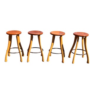 Studio Crafted Solid Wood Ax Counter Stools - Set of 4 For Sale