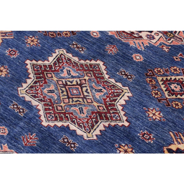 Boho Chic Rustic Super Kazak Blue/Red Wool Rug - 11'8'' X 15'6'' For Sale - Image 4 of 10