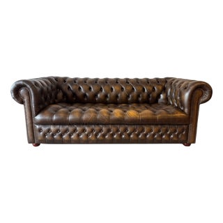 Vintage Chesterfield Three-Seater Sofa in Brown Leather, England, 1980s For Sale