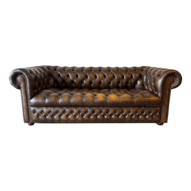 Vintage Chesterfield Three-Seater Sofa in Brown Leather, England, 1980s For Sale