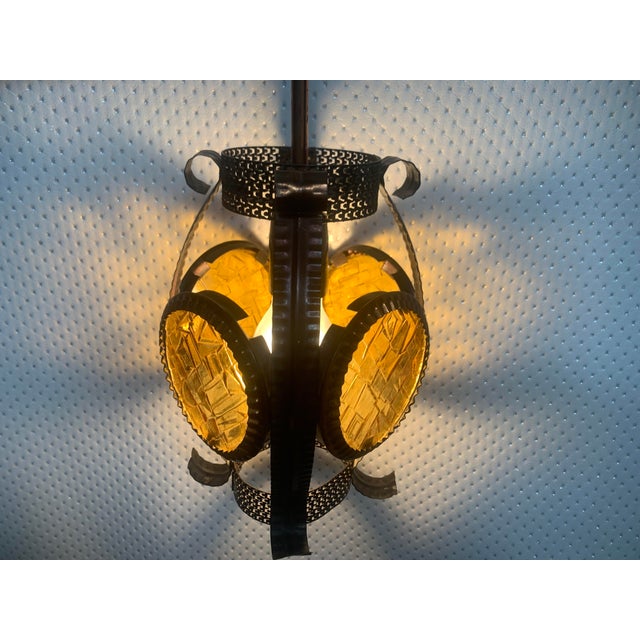Vintage Hanging Lamp in Metal and Copper with Honey Glass, 1970s For Sale - Image 14 of 18