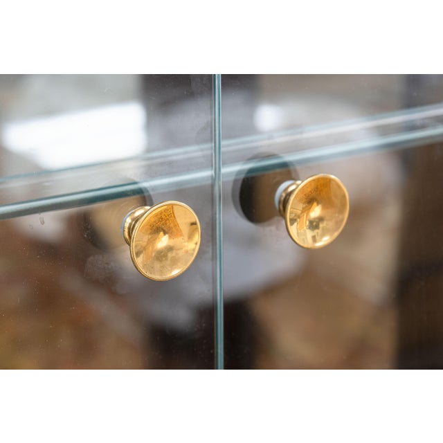 Glass Vintage Mastercraft Brass and Glass Light Up Mirrored Etagere Shelving Unit For Sale - Image 7 of 7