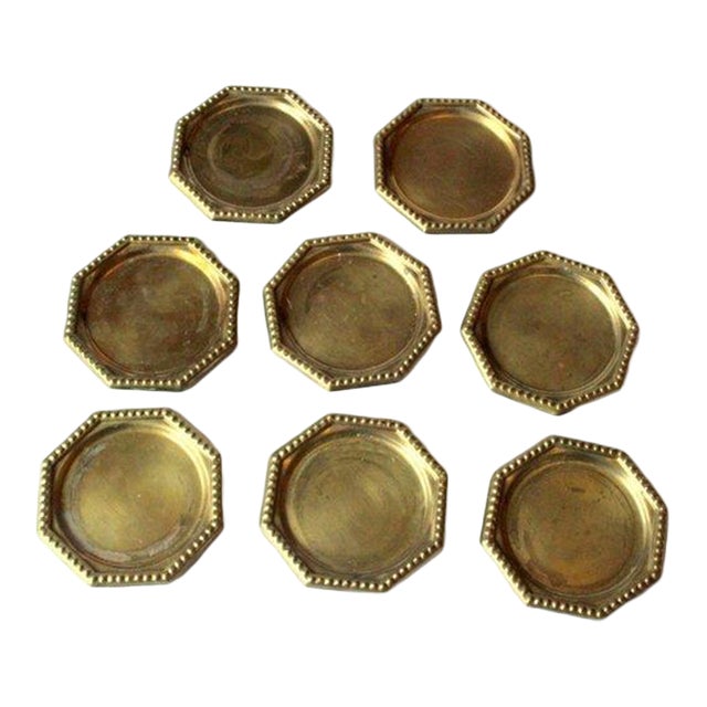 1960s - Octagonal Brass Coasters - Set of 8 - Vintage For Sale