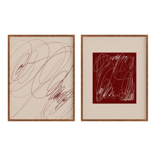 Contemporary Burgundy Abstract Giclee Prints - A Pair For Sale