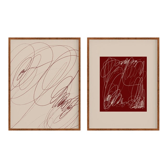 Contemporary Burgundy Abstract Giclee Prints - A Pair For Sale