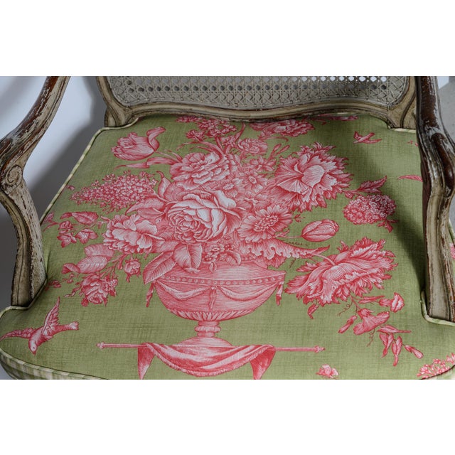 Wood Pair French Louis XV Style Painted Cane Chairs For Sale - Image 7 of 14