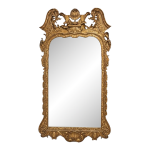 Mid-Century Georgian Style Giltwood Wall Mirror W/ Shell Crest Att. To LaBarge