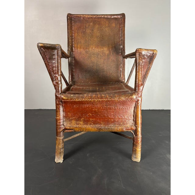 Art Deco Wabi Sabi Colonial Rattan and Faux Leather Oil Cloth Armchair, 1920s For Sale - Image 18 of 18