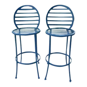 Vintage Salterini Style Blue Metal Barstools- Set of 2
