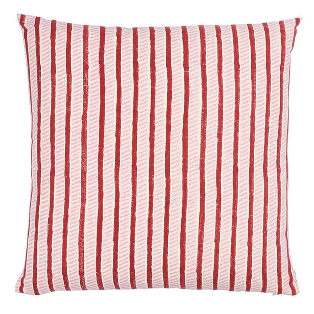 This pillow features Ellies on front with Garden Path on back, both by Molly Mahon for Schumacher with a knife edge...