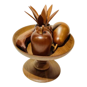 Mid Century MCM Wooden Fruit and Pedestal Bowl. Monkey Pod Fruit, Wood Centerpiece