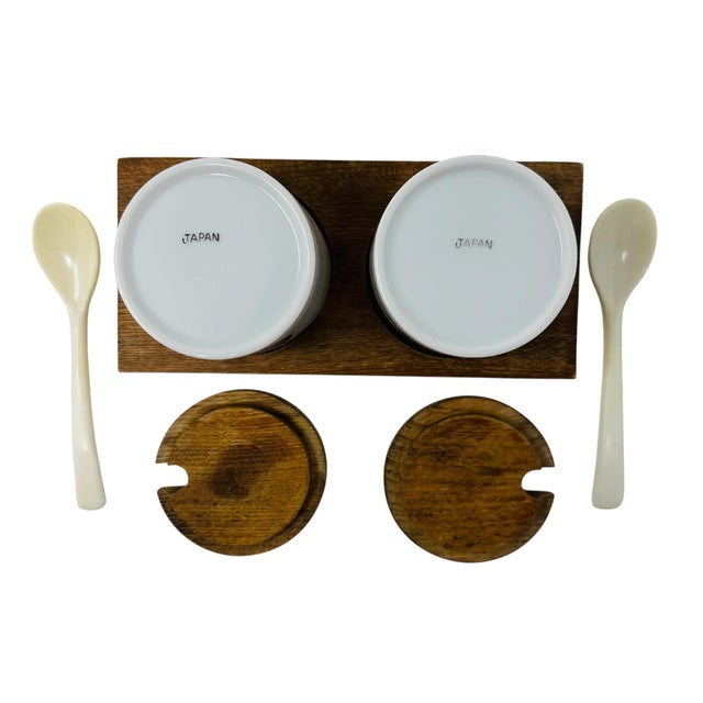 Mid-Century Modern Serv-Wood Reversible Porcelain Fruit Jam Jar Set - 5 Pieces For Sale - Image 10 of 15