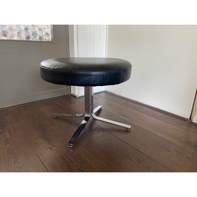 Black Vintage Modernist Chrome and Leather Stool Ottoman, 1970s For Sale - Image 8 of 8