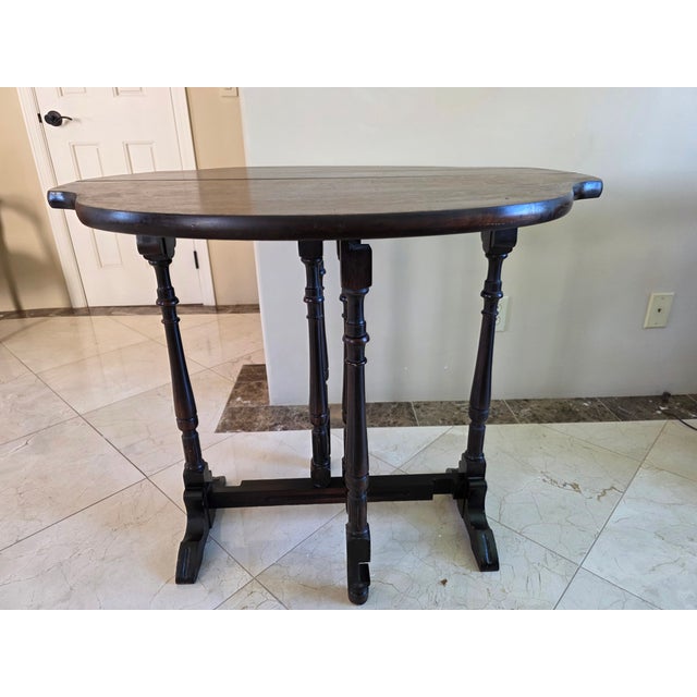 1910s Antique Jacobean Revival Gateleg Drop-Leaf Table With Bobbin Turned Legs For Sale - Image 5 of 12