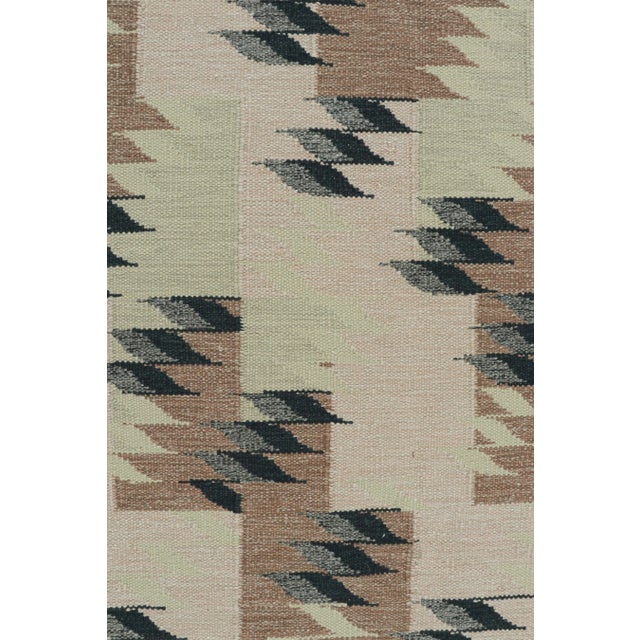 2010s Rug & Kilim’s Scandinavian Style Kilim in Beige-Brown & Green Geometric Pattern For Sale In New York - Image 6 of 8