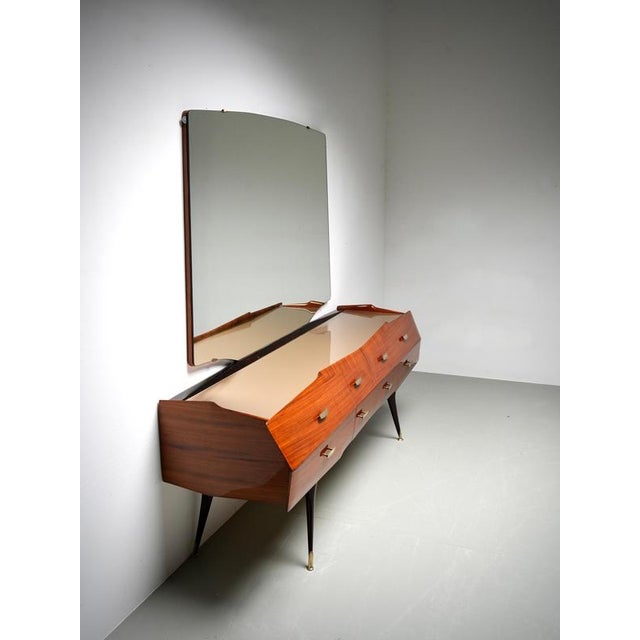 Italian Wood, Glass and Brass Credenza with Mirror, Italy, 1960s For Sale - Image 10 of 14
