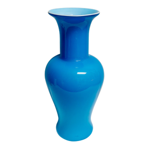1990’s Moretti Style Aqua Blue Cased Glass Tall Vase